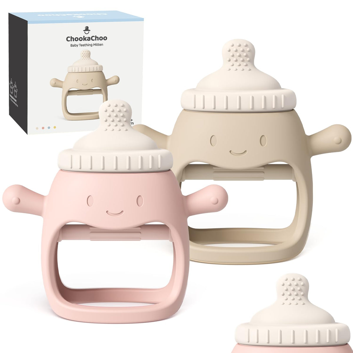 ChooKaChoo teething mitten overview showing soothing design for early teething comfort