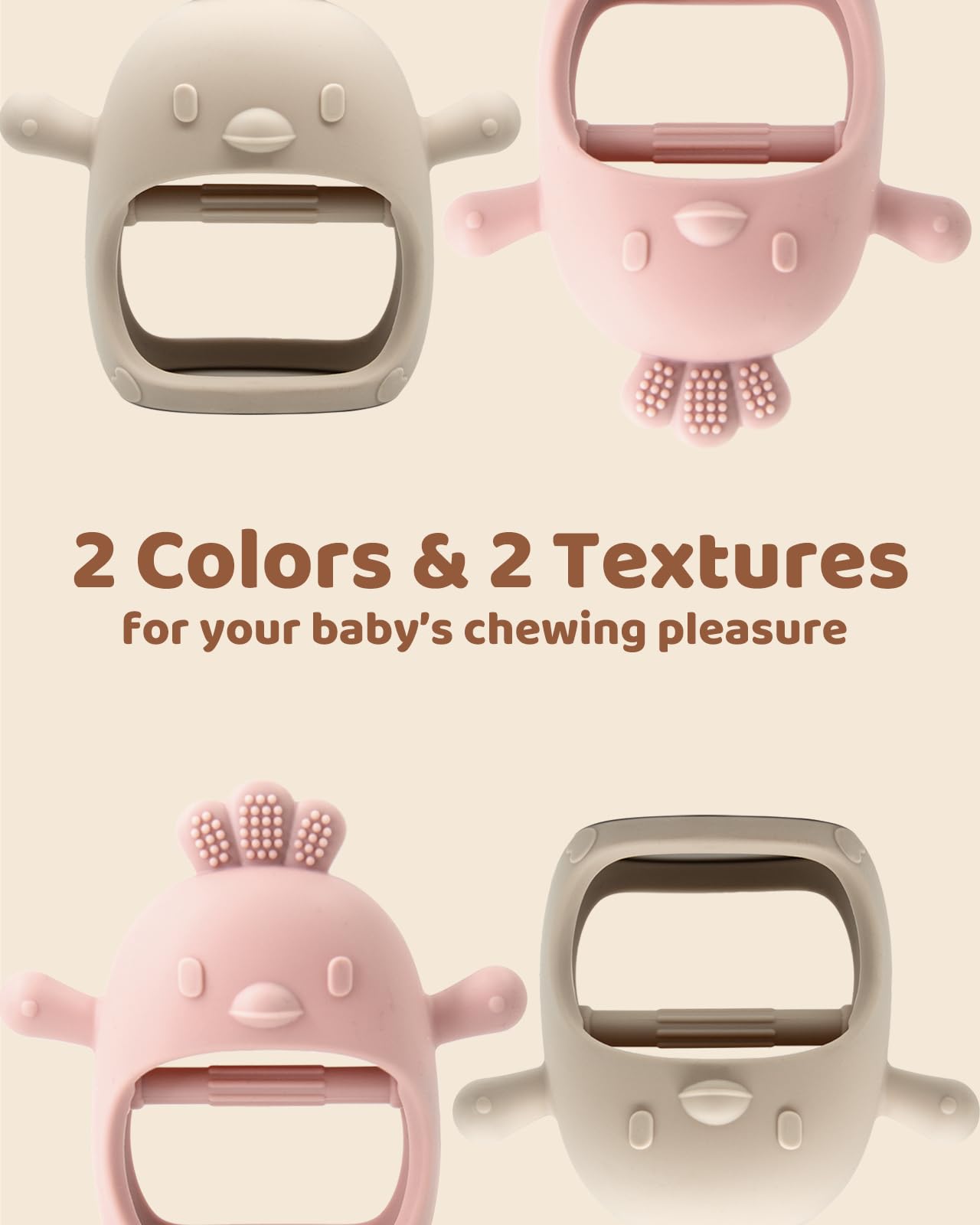 ChooKaChoo teething mitten in use on-the-go shows portable soothing teething aid.