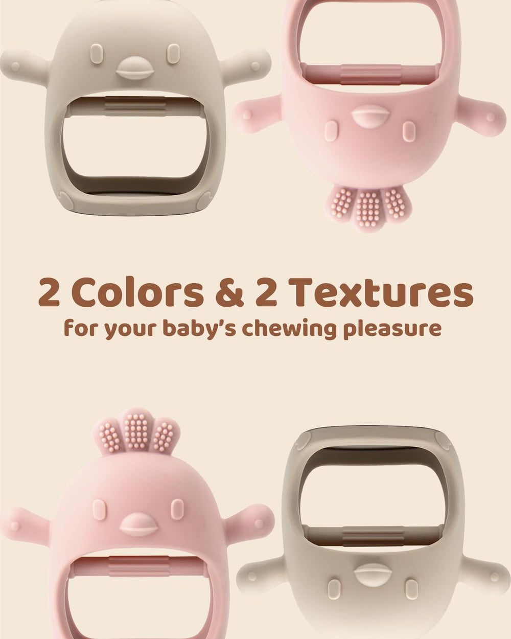 ChooKaChoo teething mitten in use on-the-go shows portable soothing teething aid.