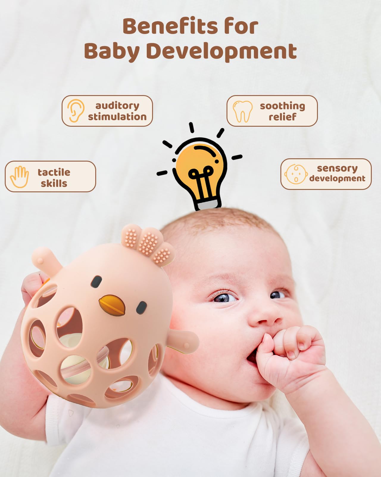 Chookachoo teething toy features soft silicone for gentle biting comfort.