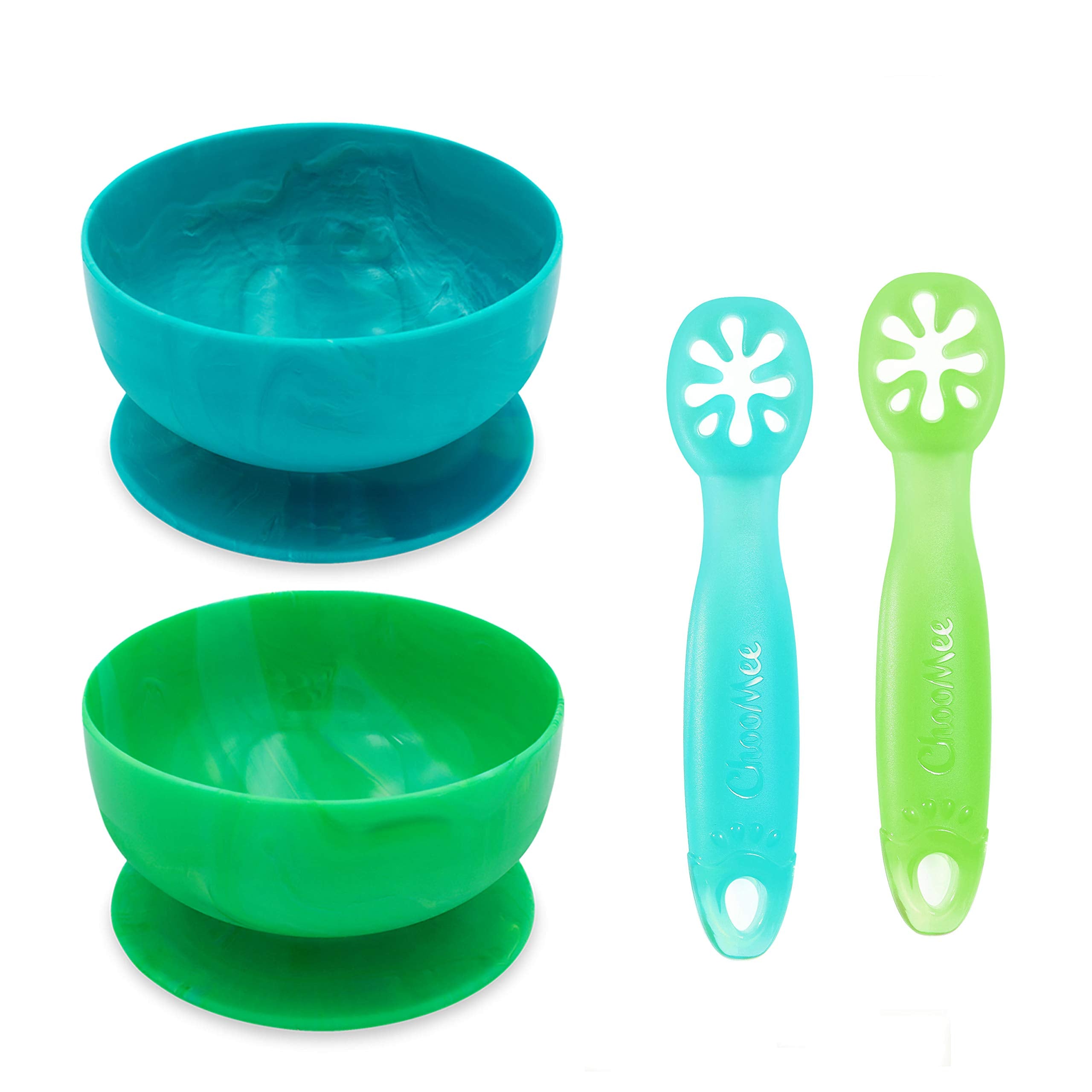 ChooMee baby suction bowls 4-pack top view shows secure suction for mess-free meals.