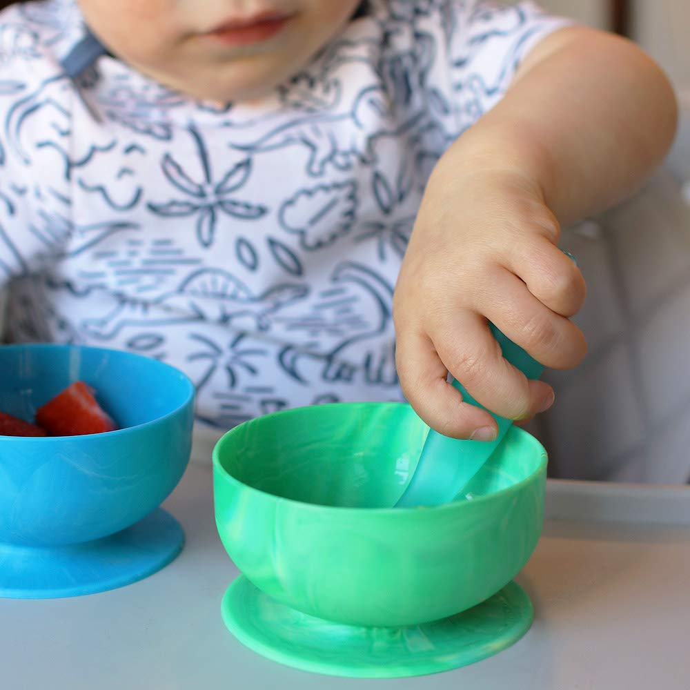 ChooMee bowls with utensils on a table illustrate easy grip for small hands.