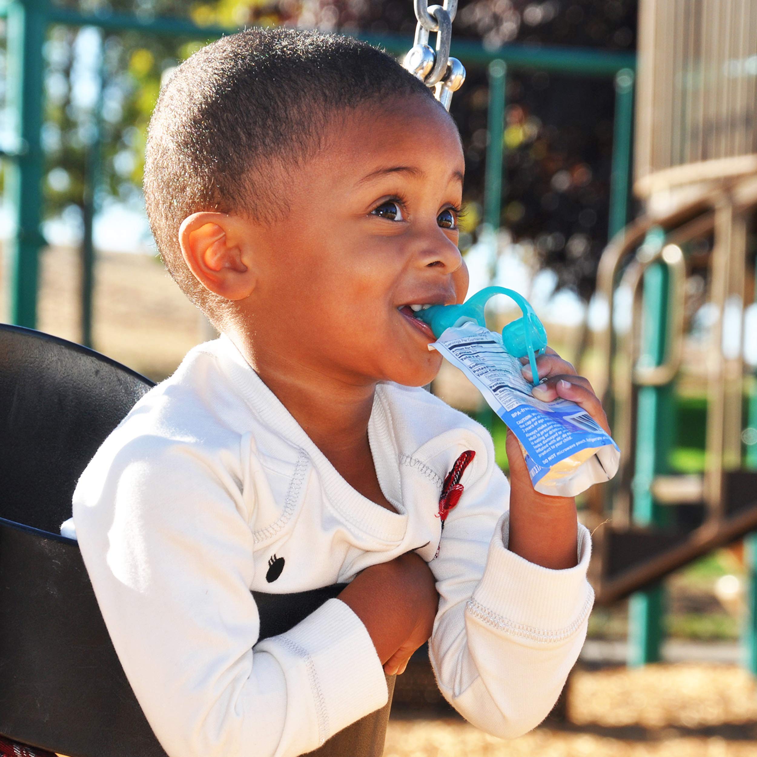 ChooMee SoftSip Top baby-holding pouch conveys easy grip and mess-free feeding.