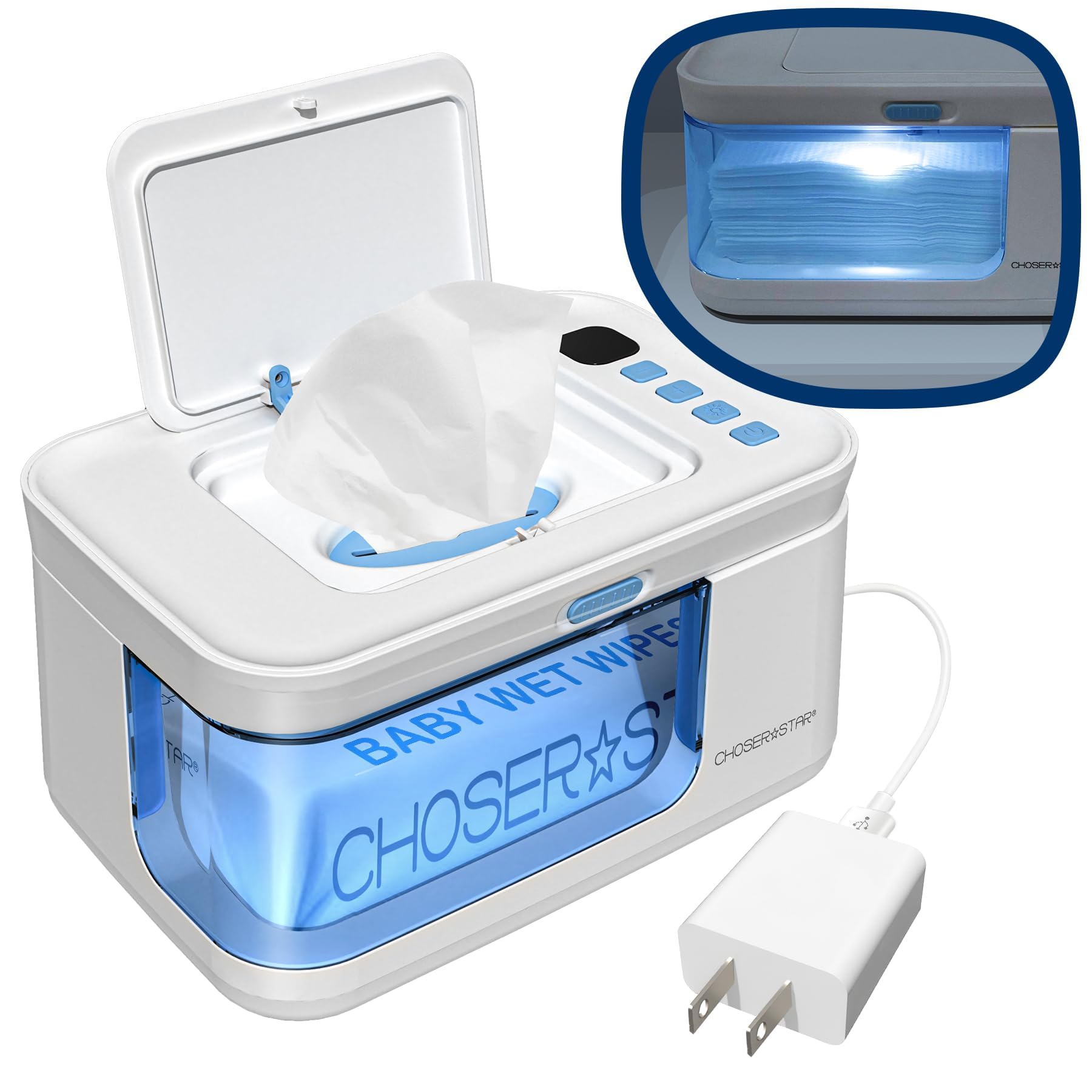 ChoserStar baby wipe warmer front view showing even warmth for newborn diaper changes