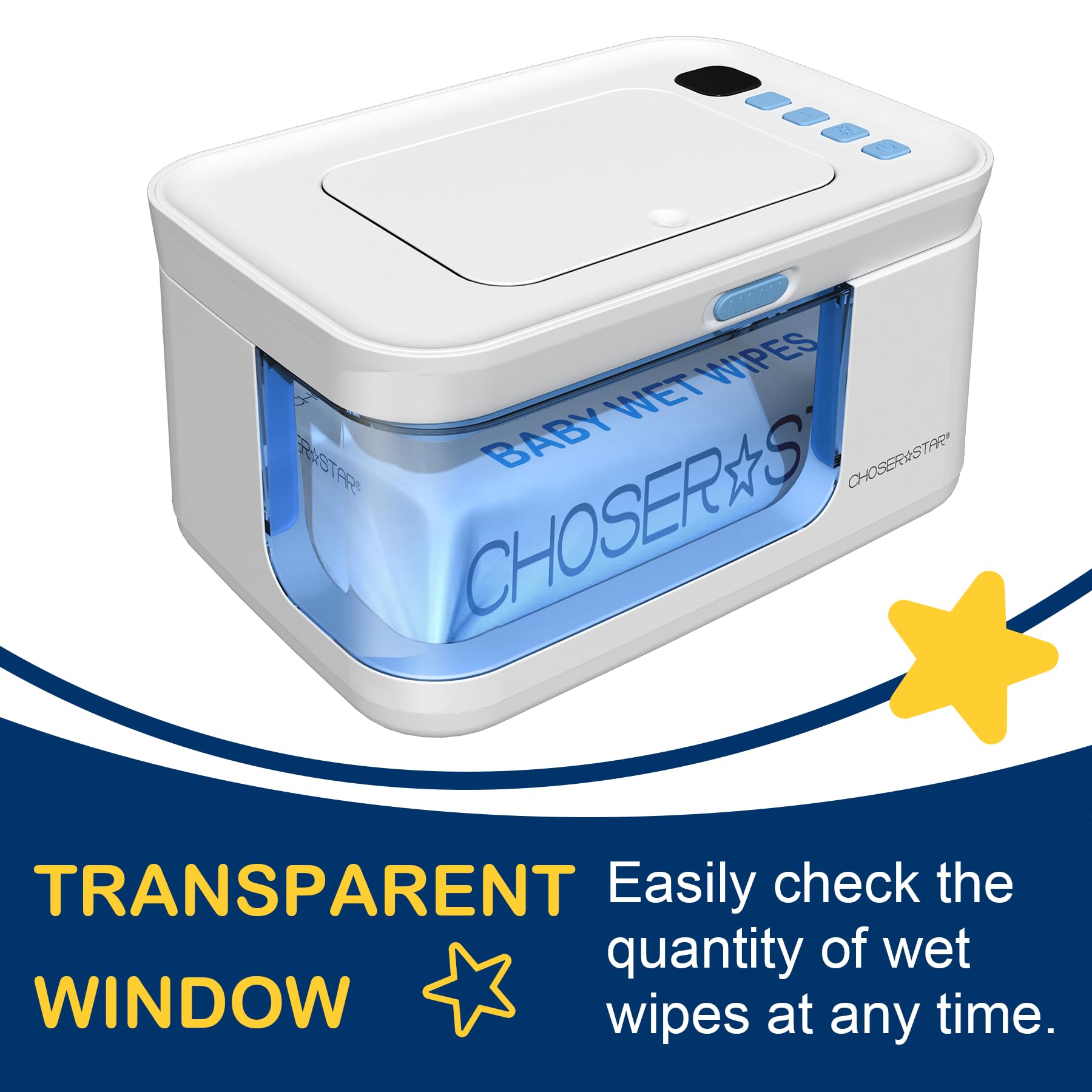ChoserStar baby wipe warmer top view highlights even heat distribution for wipe softness.