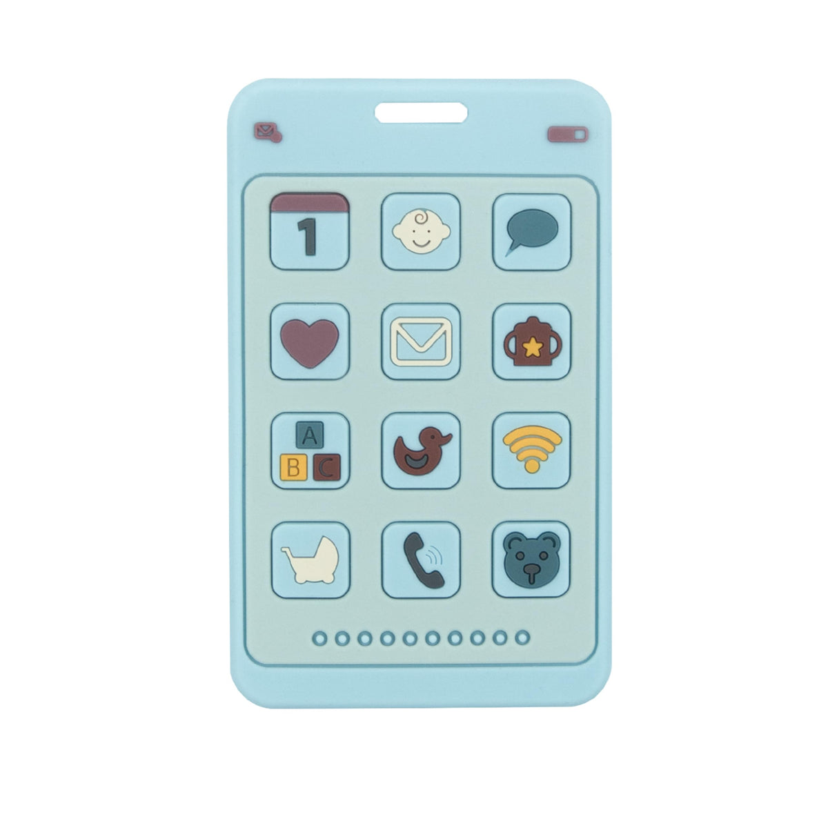 ChoserStar soft silicone phone teether blue front view with gentle gum massage.
