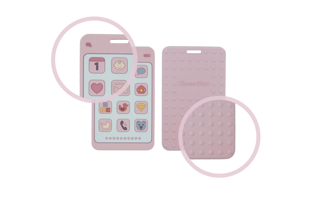 ChoserStar teether single-mold construction pink, secure button integration prevents loose parts