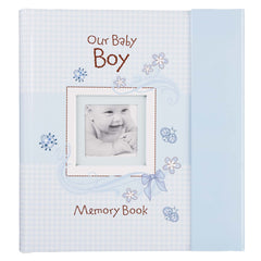 Christian Art Gifts boy baby book cover featuring blue gingham, a keepsake to start memories