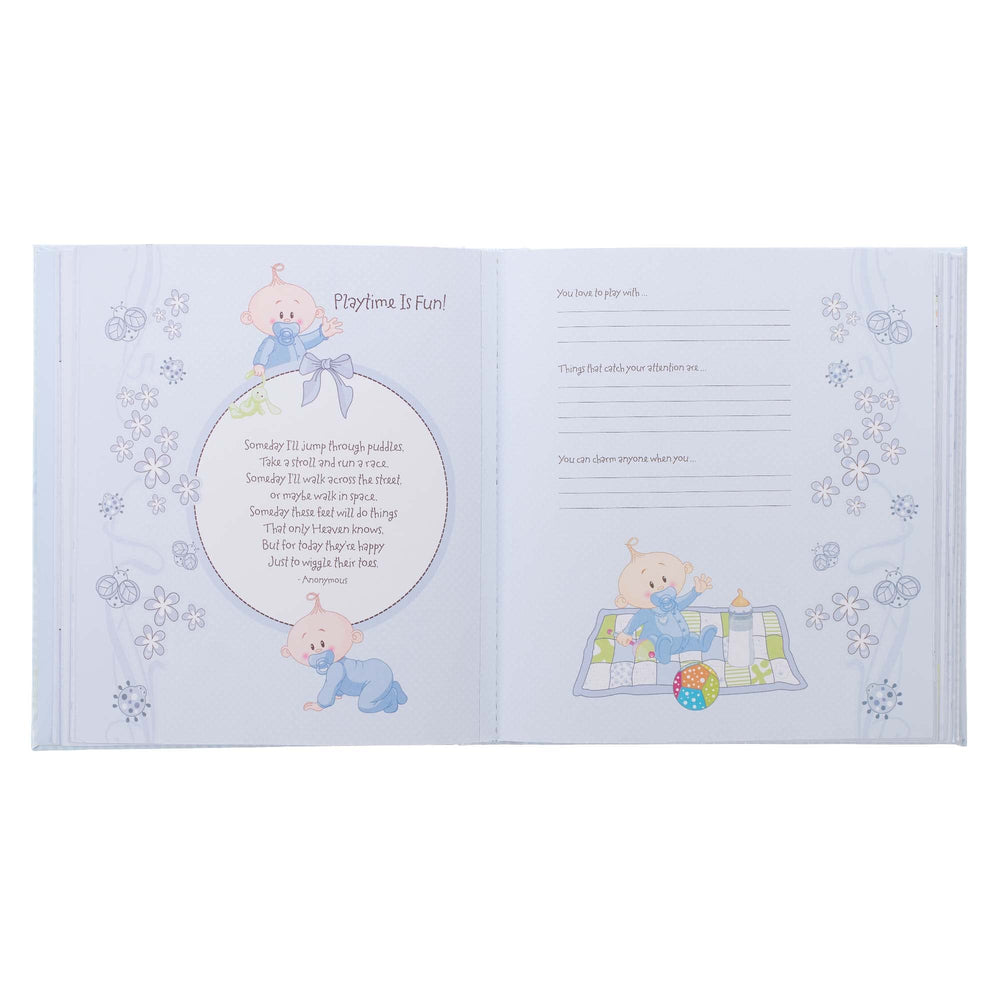 Christian Art Gifts journaling spaces invite details about birth, milestones, and daily joys