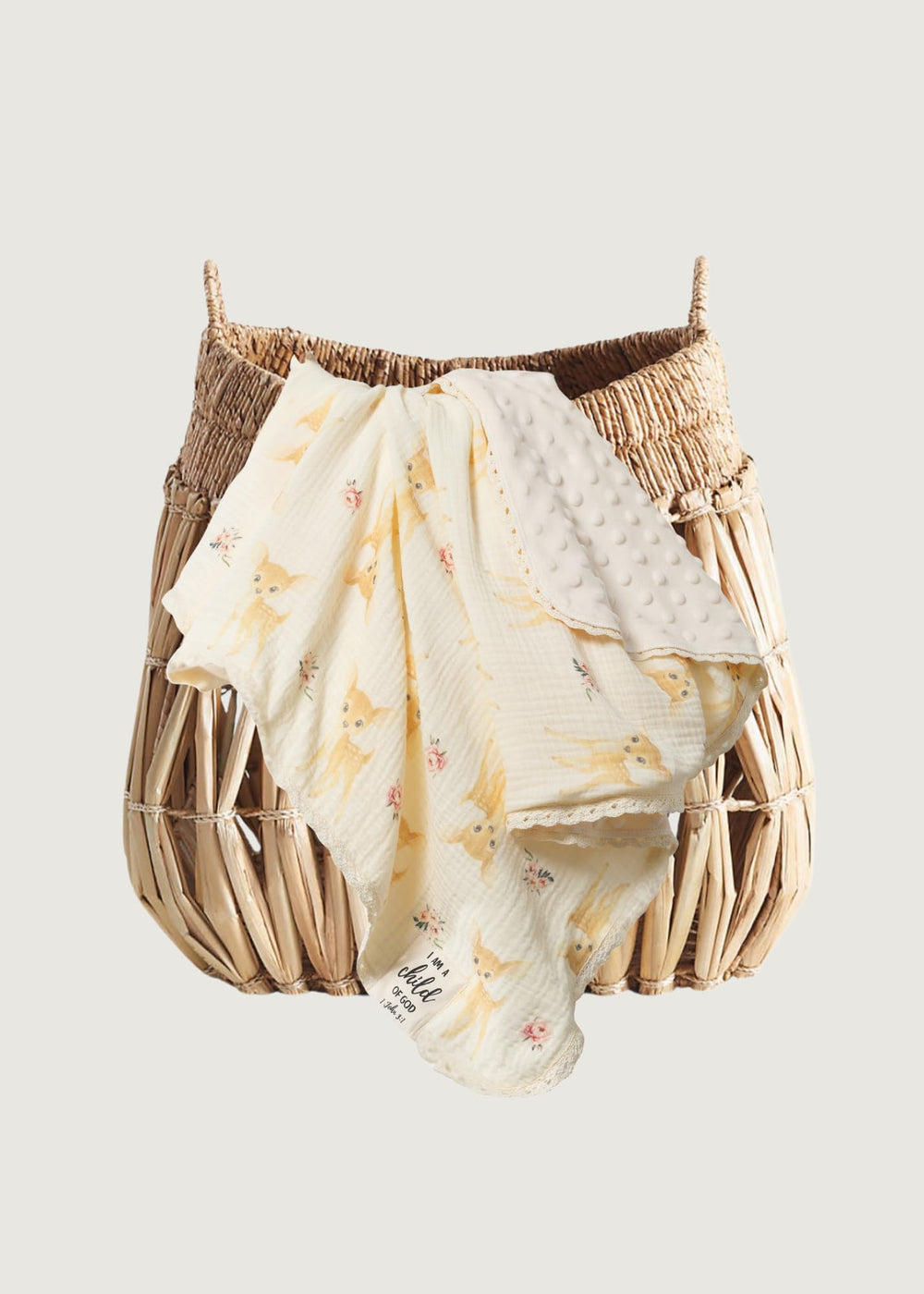 Christian Children’s Blanket Deer folded in stroller for on-the-go warmth