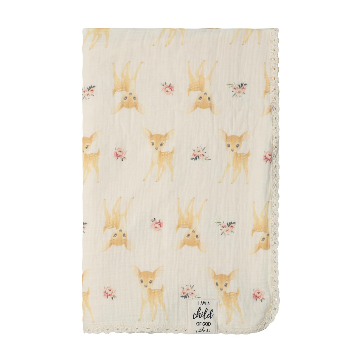 Christian Children’s Blanket Deer front view with soft two-layer fabric for cozy snuggles