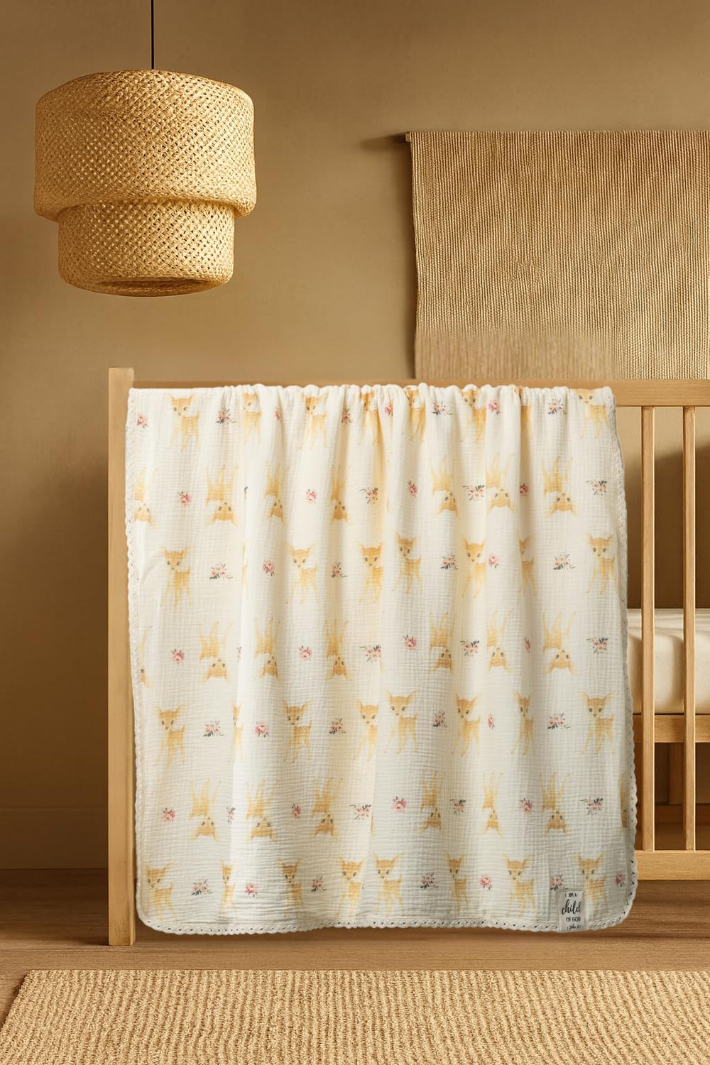 Christian Children’s Blanket Deer nursery setting showcasing versatility