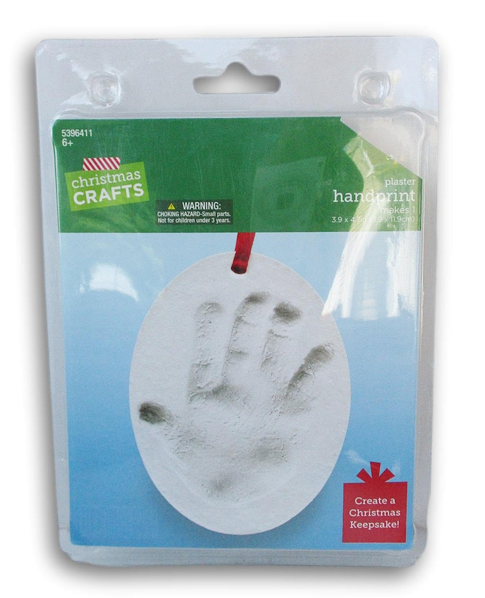 Christmas Crafts plaster handprint ornament red ribbon for easy hanging and gifting.