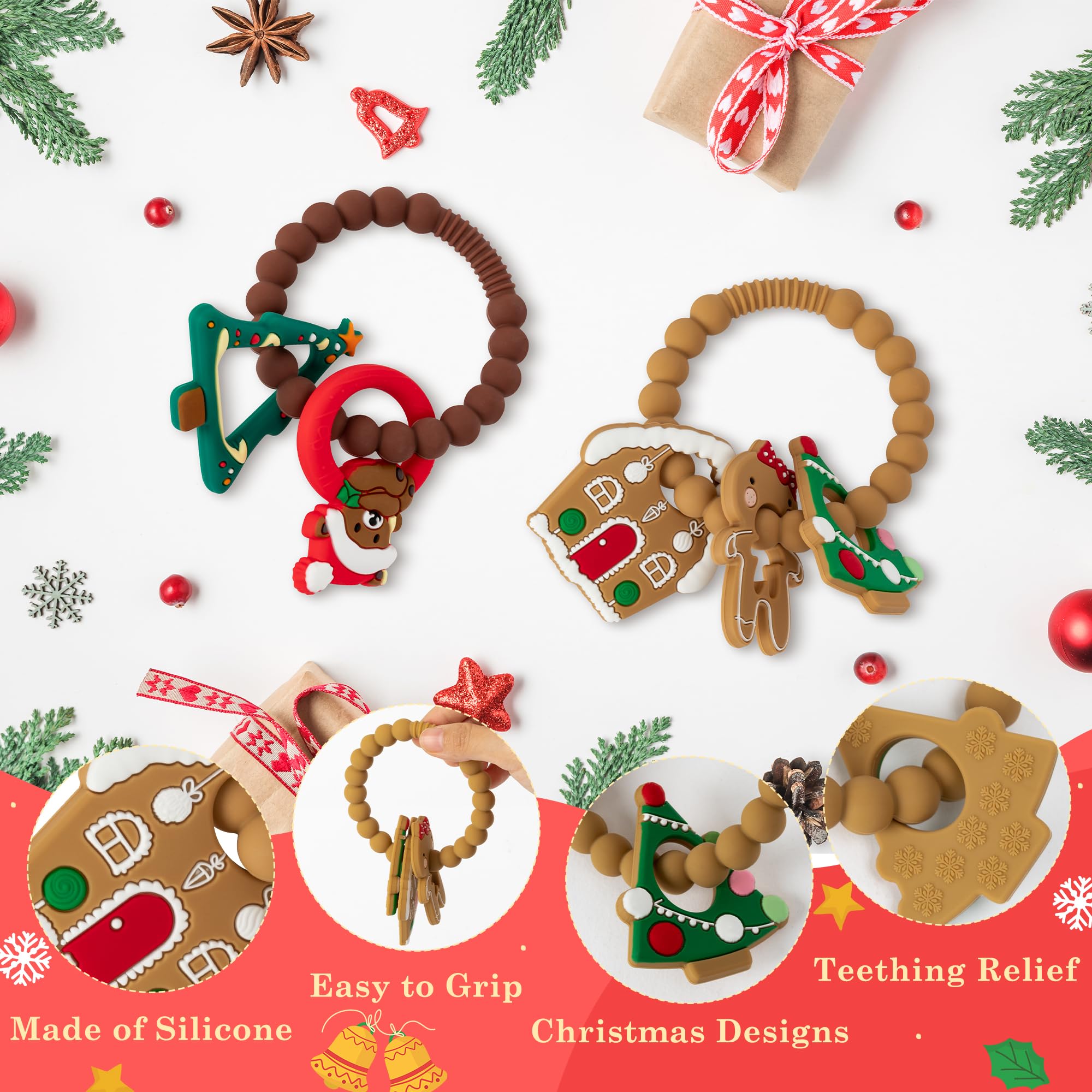 Christmas Teether sensory-texture silicone surface for tactile exploration