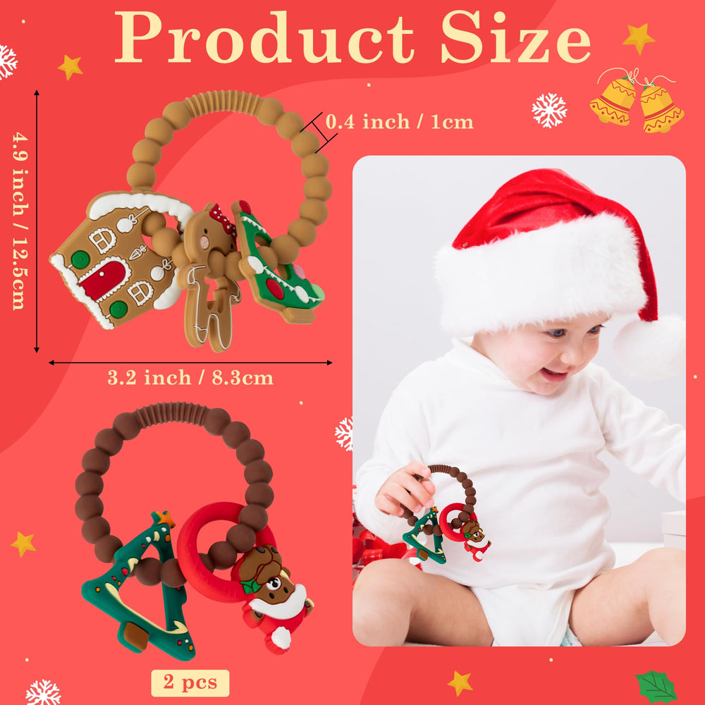Christmas Teether two-pack silicone Christmas-bear rattle teether for self-soothing