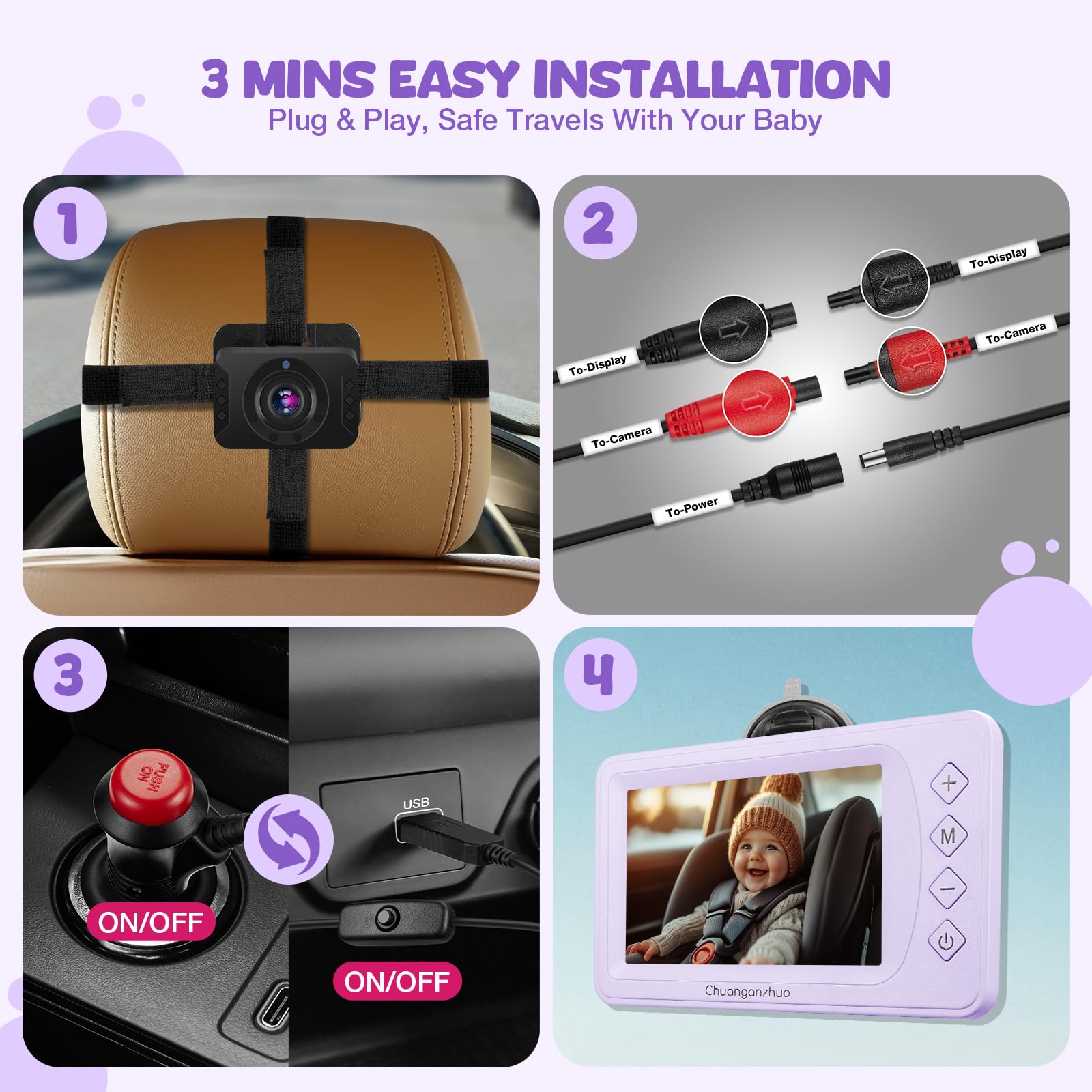 Chuanganzhuo backseat camera keeps infant in view on trips.