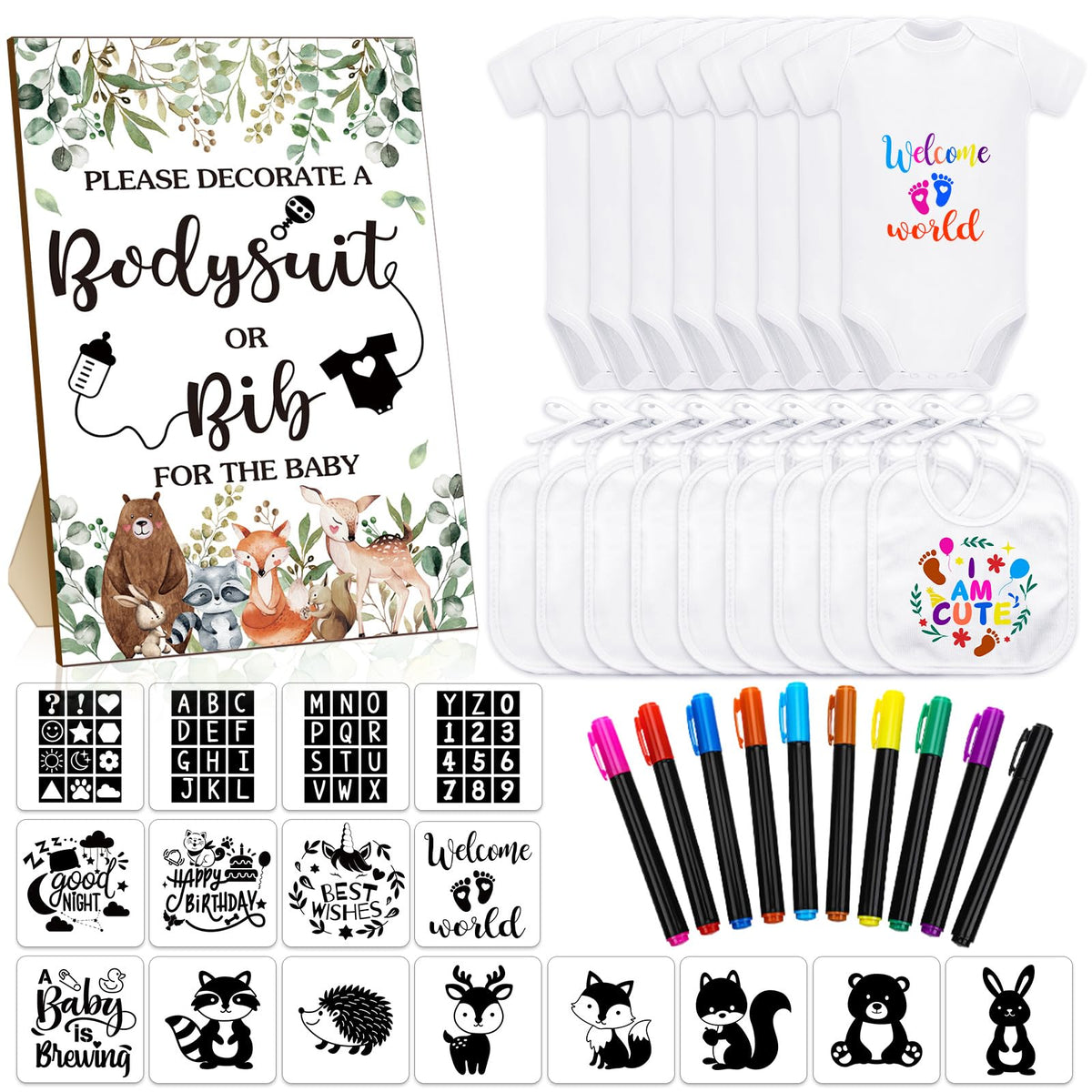 Chuarry DIY baby bibs decorating kit — bibs front view with two-layer protection for messes