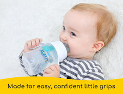 CHUBBIEE soft-grip handles help toddlers hold bottles independently during feedings.