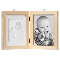 Chuckle pine handprint frame with 5x7 photo for easy keepsake display.