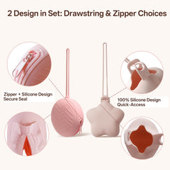 ChufanMomsil silicone pacifier case safety close-up, features BPA-free material for easy hygienic storage.