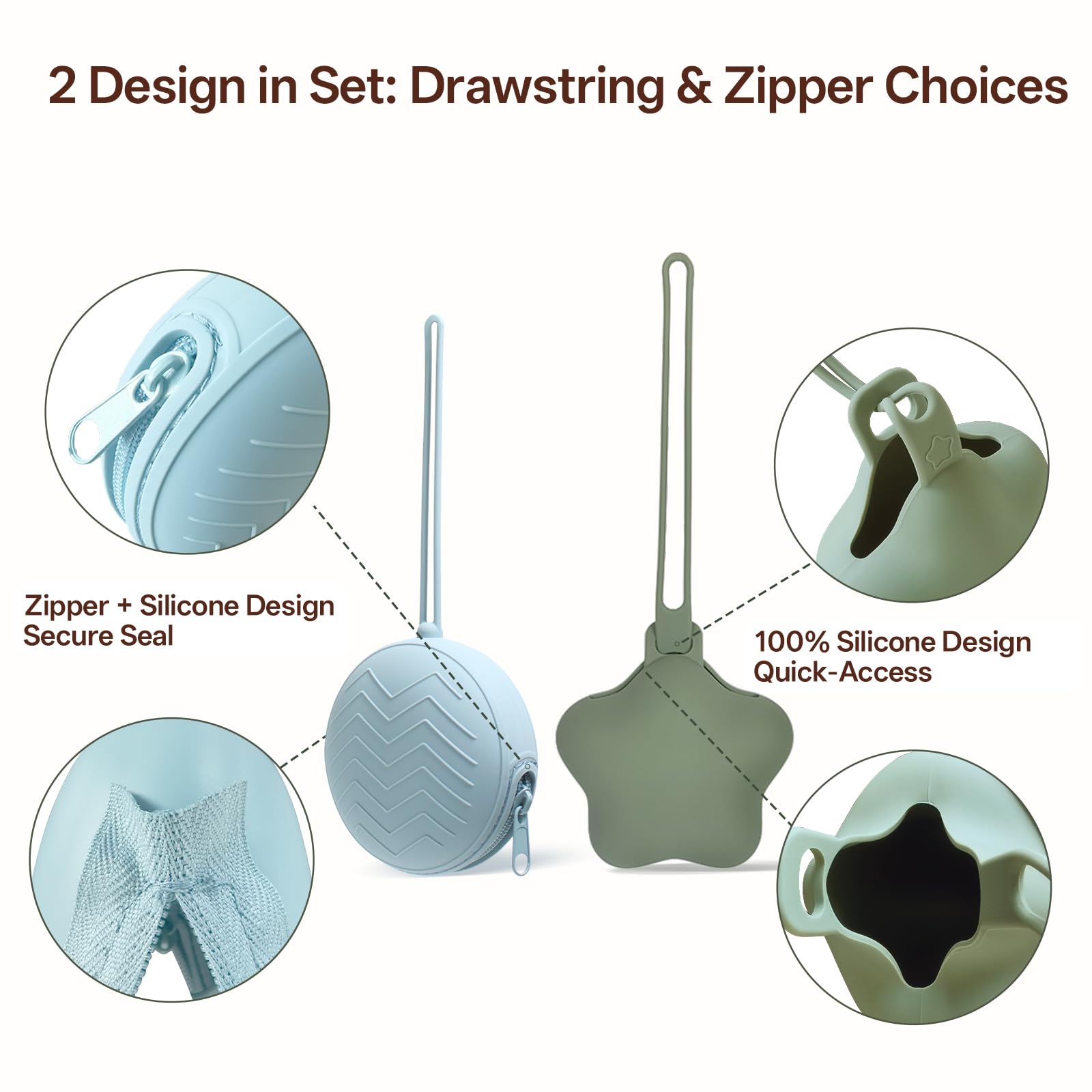 ChufanMomsil dual-design options closeup highlighting zipper-free and zipper seal