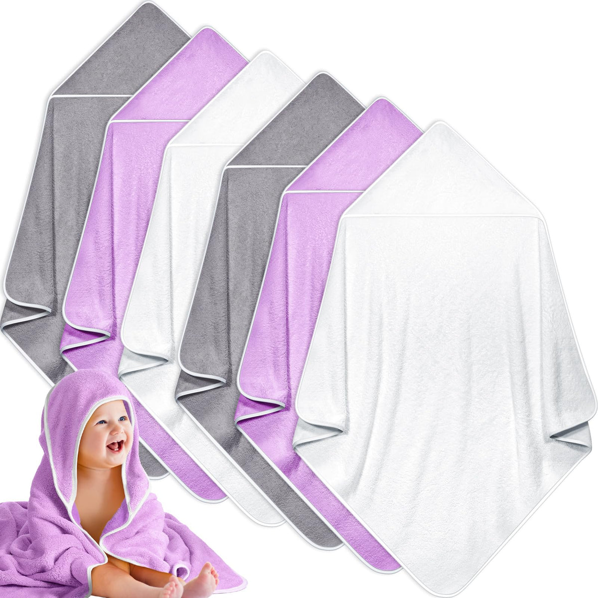 Chumia 6-pack baby towels in gray pack showing neutral unisex option for babies