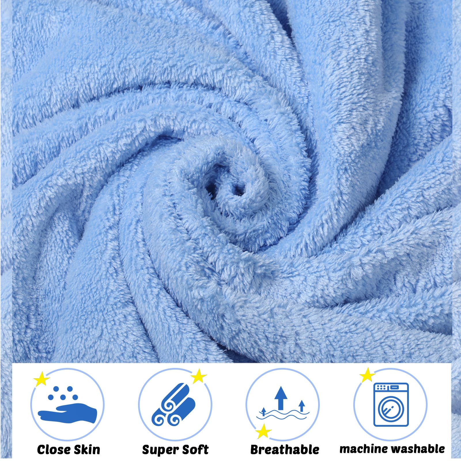 Chumia six-pack of blue towels stacked to show 30x30 inch size