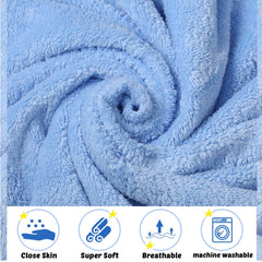 Chumia six-pack of blue towels stacked to show 30x30 inch size