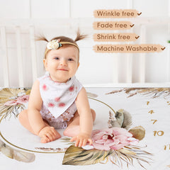 Chumia baby bandana bib in beige keeps messes stylish during shoots.