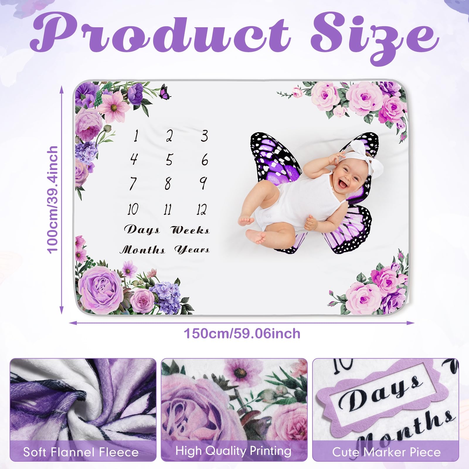 Chumia milestone blanket with floral border frames two decorative memory frames