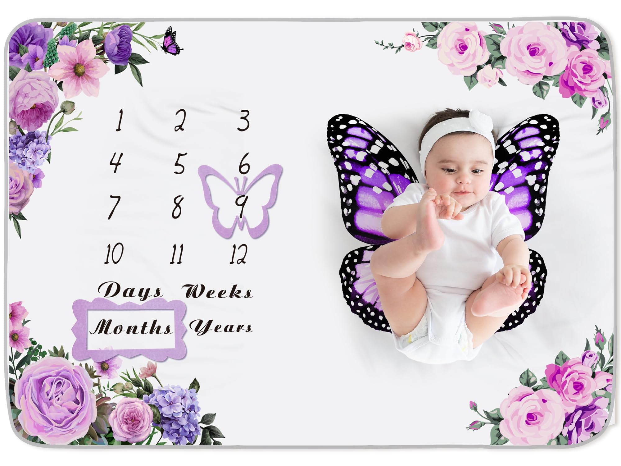 Chumia baby milestone blanket front view with ample space for monthly photos and props