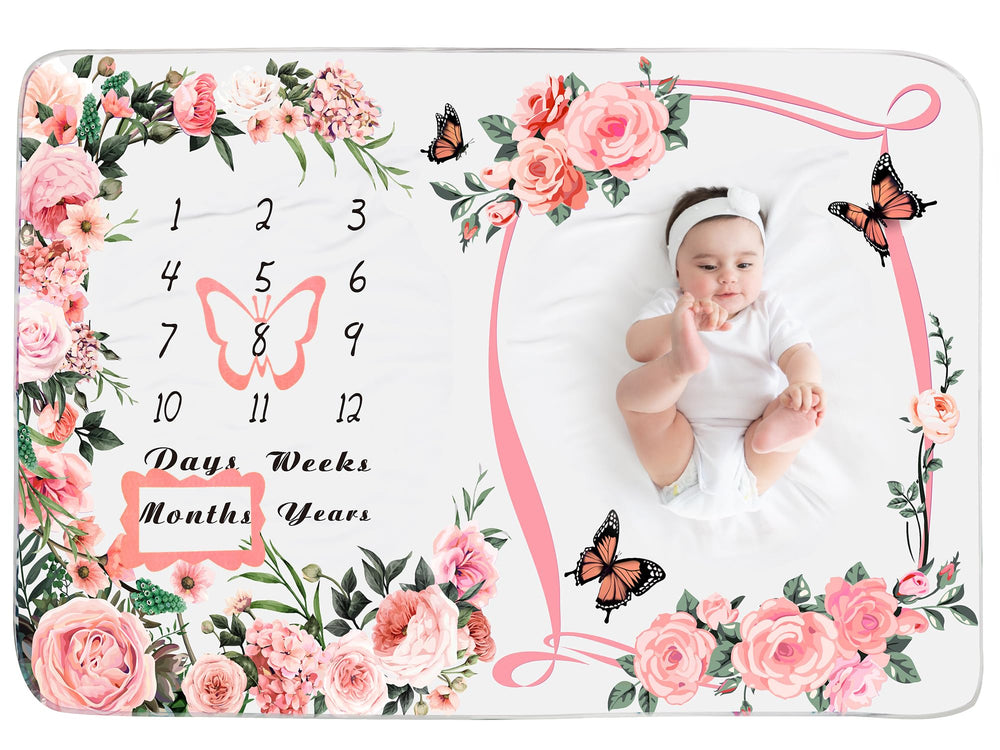 Chumia baby milestone blanket pink florals closeup highlighting soft flannel texture for cozy photos