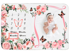 Chumia baby milestone blanket pink florals closeup highlighting soft flannel texture for cozy photos