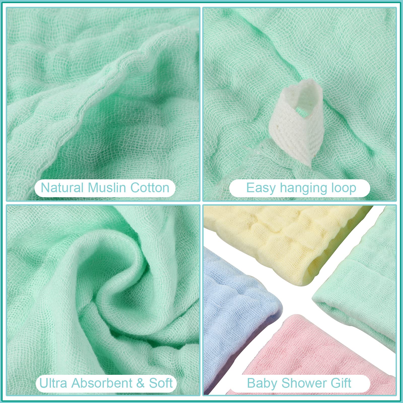 Chumia green washcloth, breathable cotton for comfy bath time.