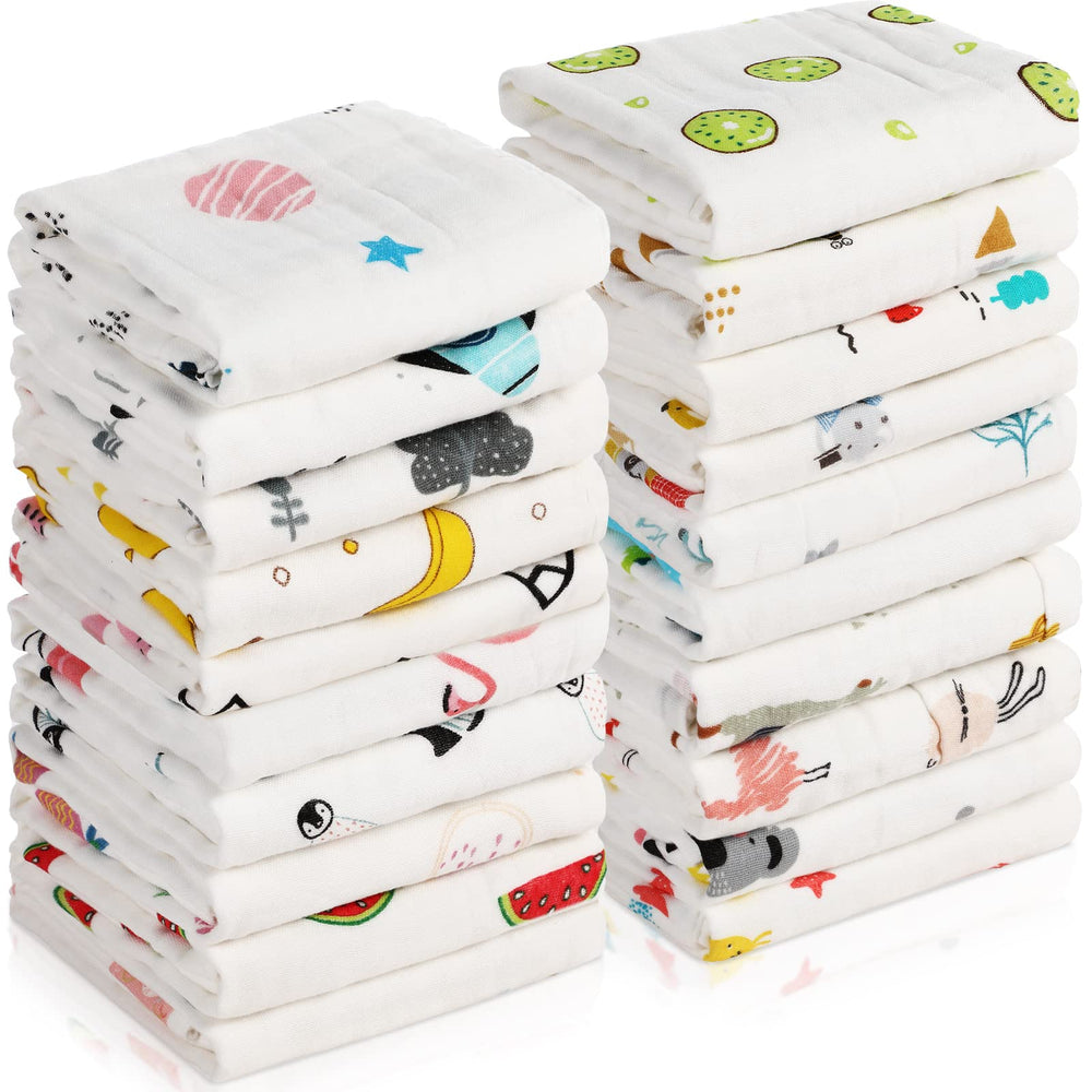 Chumia burp cloths 20-pack patterns provide cute designs for everyday mess coverage.