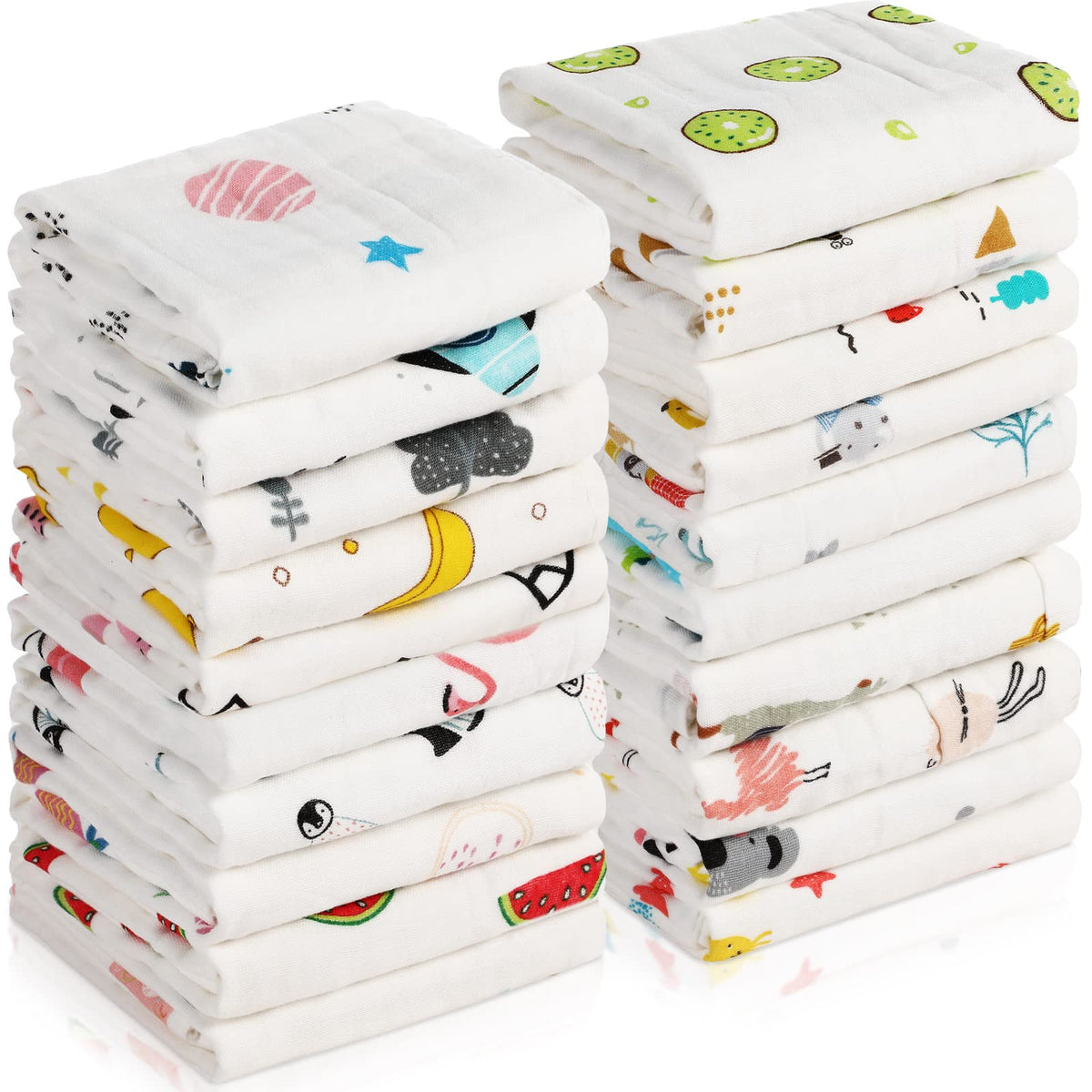 Chumia burp cloths 20-pack patterns provide cute designs for everyday mess coverage.