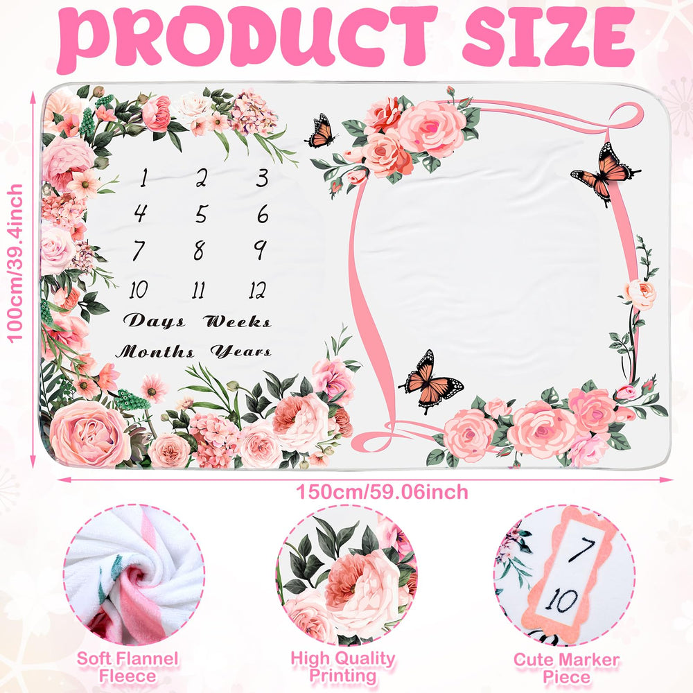 Chumia felt flower wreath frame pink displayed on blanket for monthly memory keepsakes