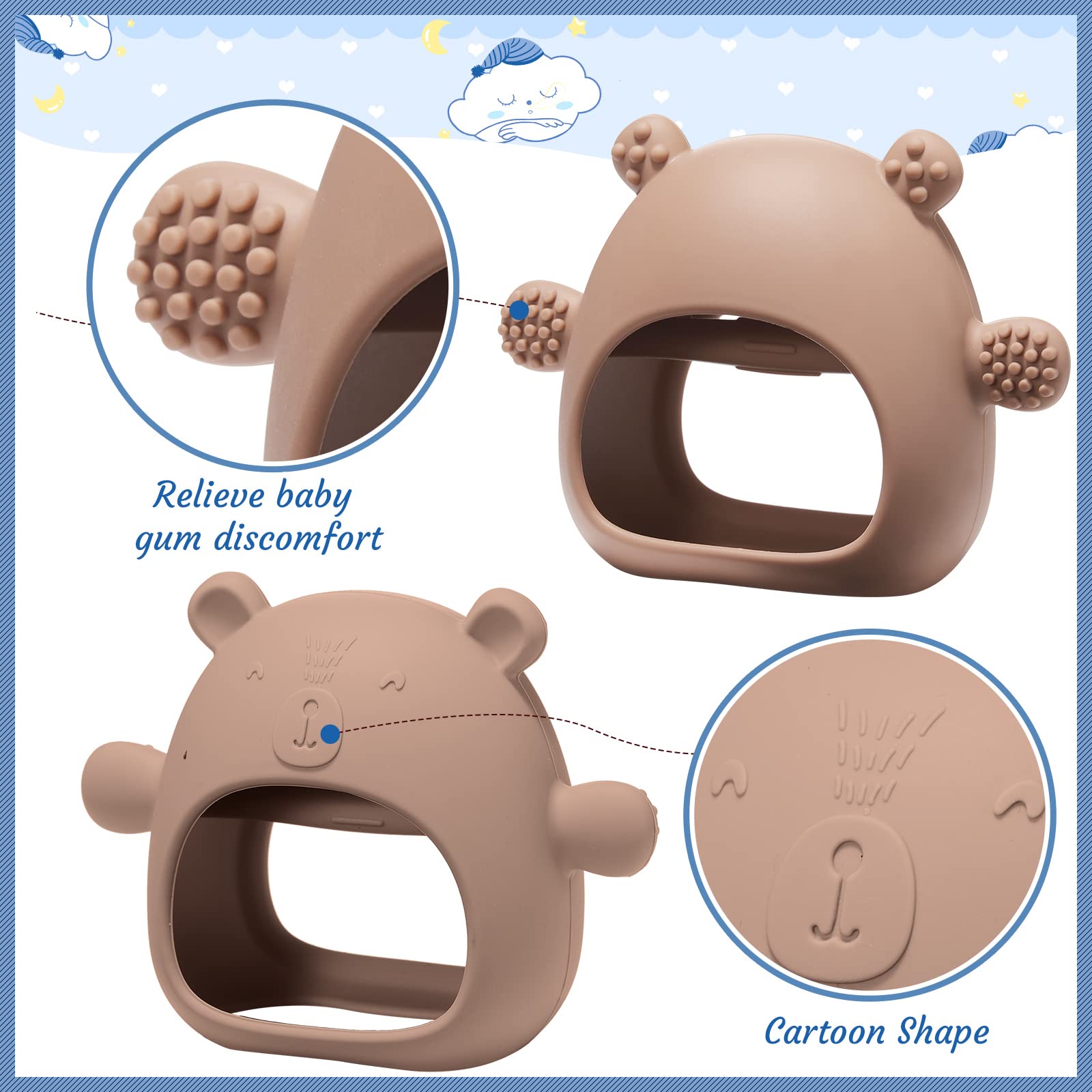 Chumia horse-teether-blue angled view eases chewing for babies