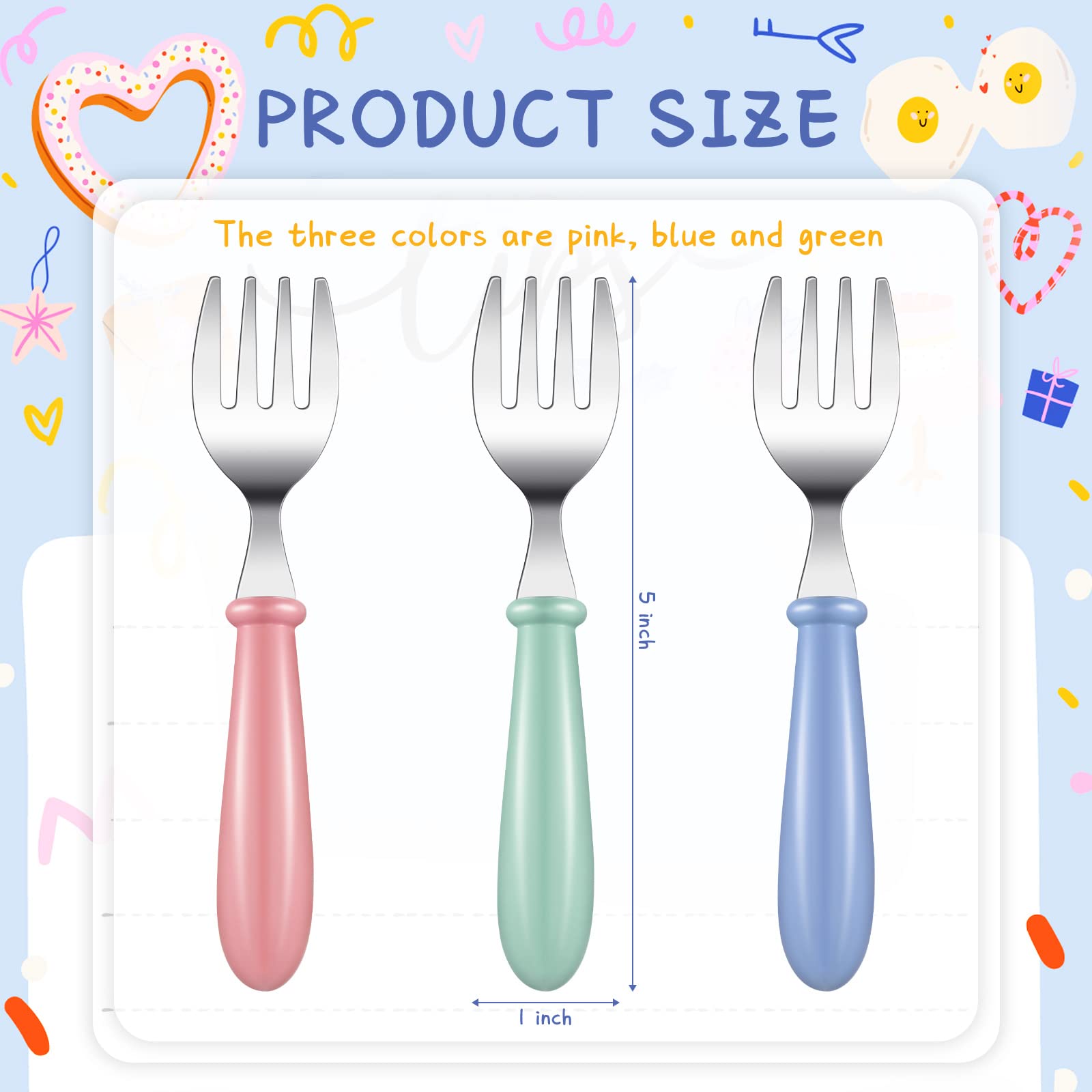 Chumia stainless steel toddler forks with rounded tips, durable and rust-resistant.