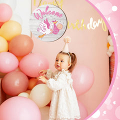Chunful baby girl sign measures 11.8 inches square for door displays.