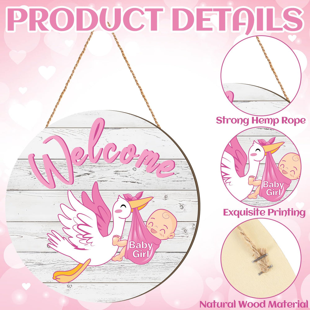 Chunful baby girl door sign with rope hangs easily on door or wall.