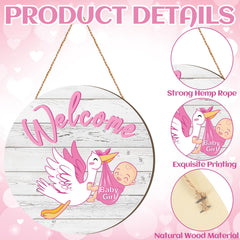 Chunful baby girl door sign with rope hangs easily on door or wall.