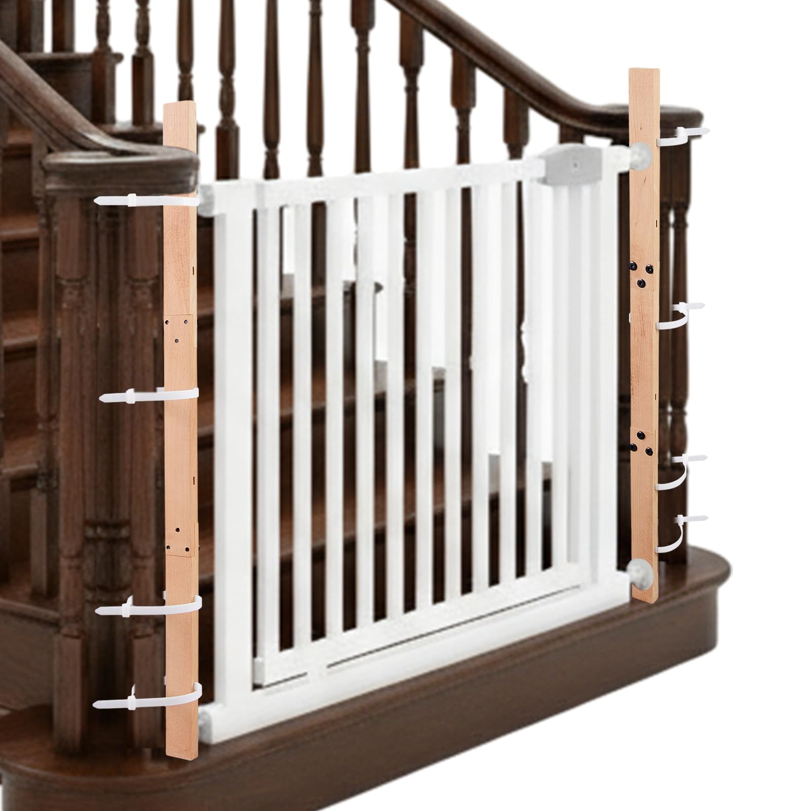Chunful banister adapter close-up in natural beech wood shows sturdy, smooth finish for safe setup.