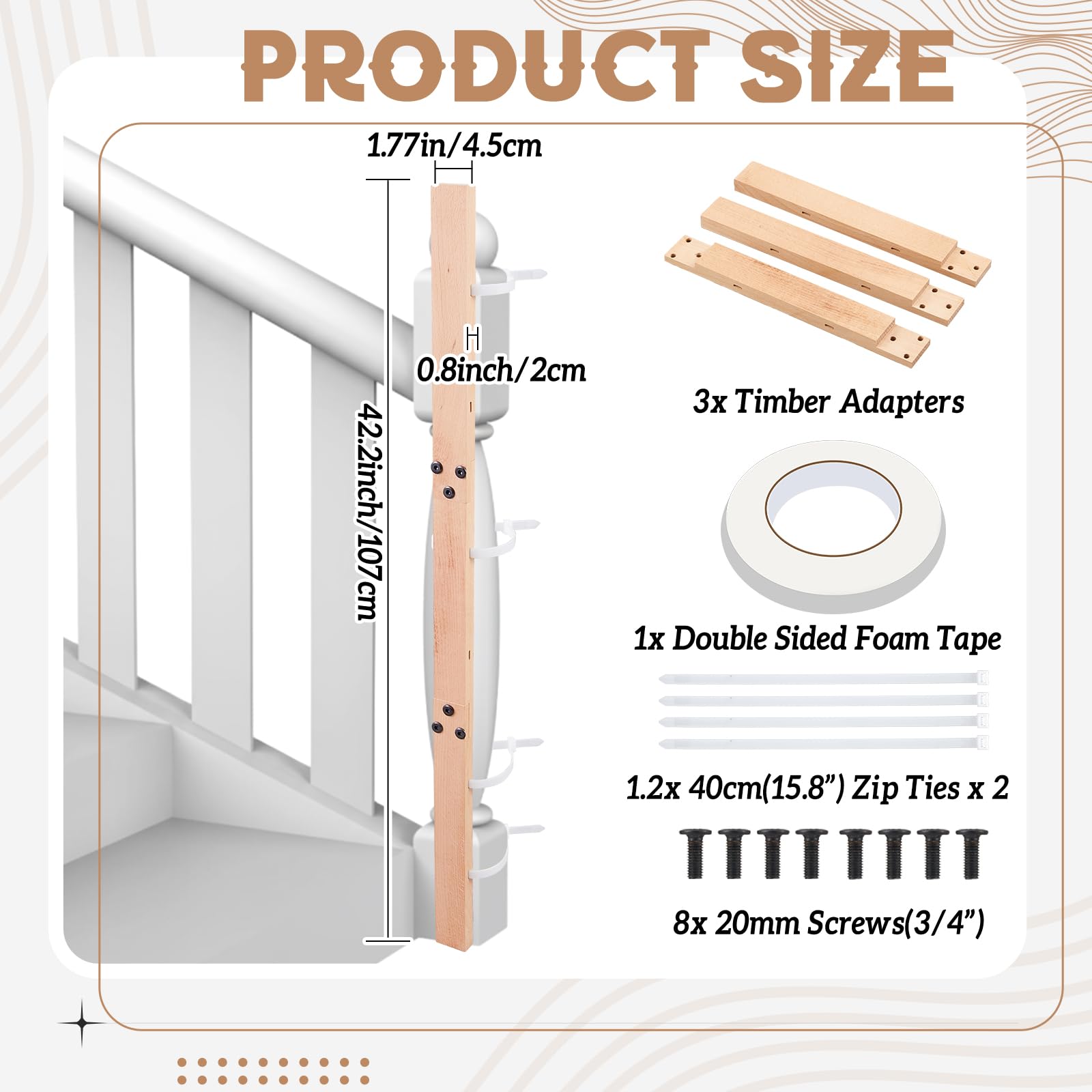 Chunful banister adapter with square post shows universal fit and durable beech construction.