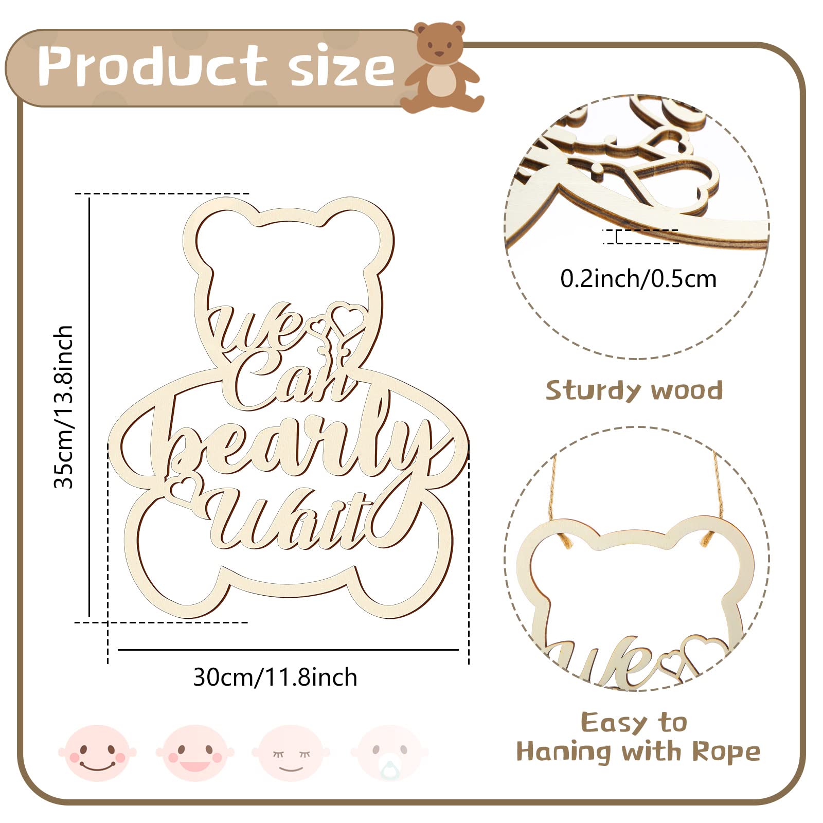 Chunful wooden bear sign for baby shower adds charm to tables and mantels.