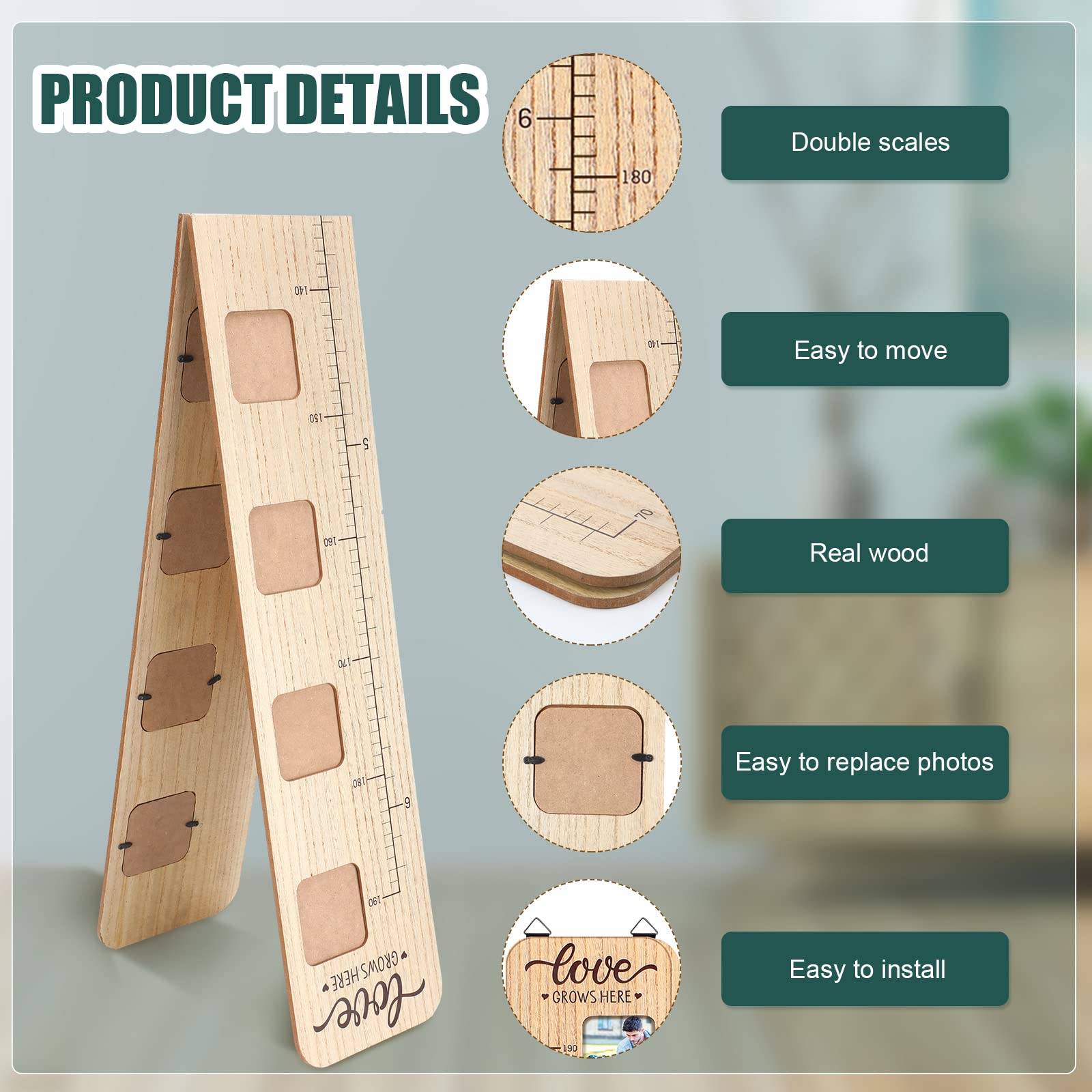 Chunful growth chart photo frames highlight memories in a playful nursery.