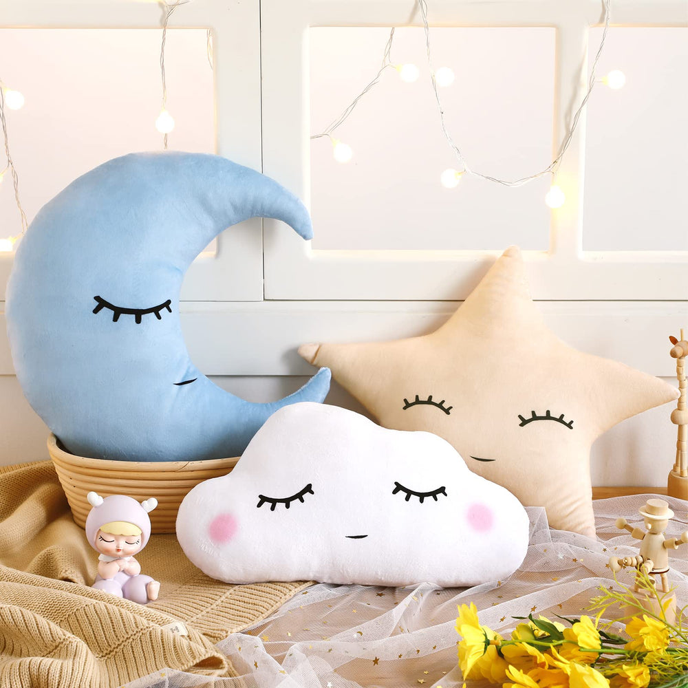 Chunful nursery pillow set packaging shows coordinated moon, star, and cloud trio