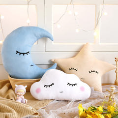 Chunful nursery pillow set packaging shows coordinated moon, star, and cloud trio