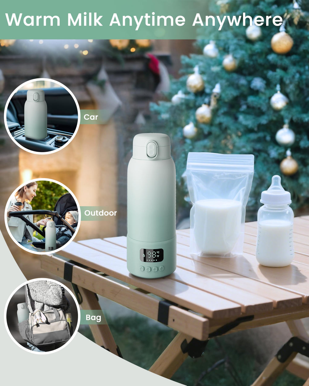 Chunyee portable bottle warmer milk mode demonstrates gentle warming for breast milk