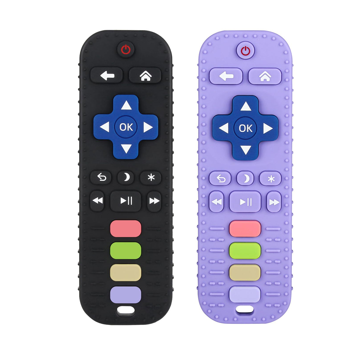 Chuya baby remote-control teether in closeup showing soothing silicone chew for teething relief.